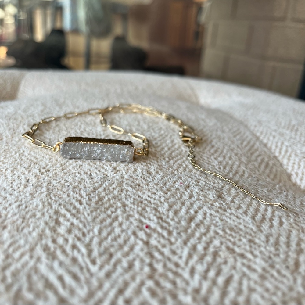 Gold Rectangle Crystal Necklace